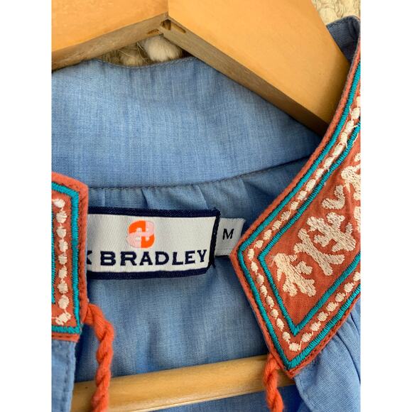 CK Bradley Norway Blouse Chambray Tassel Embroidered Collar Medium - Picture 4 of 8